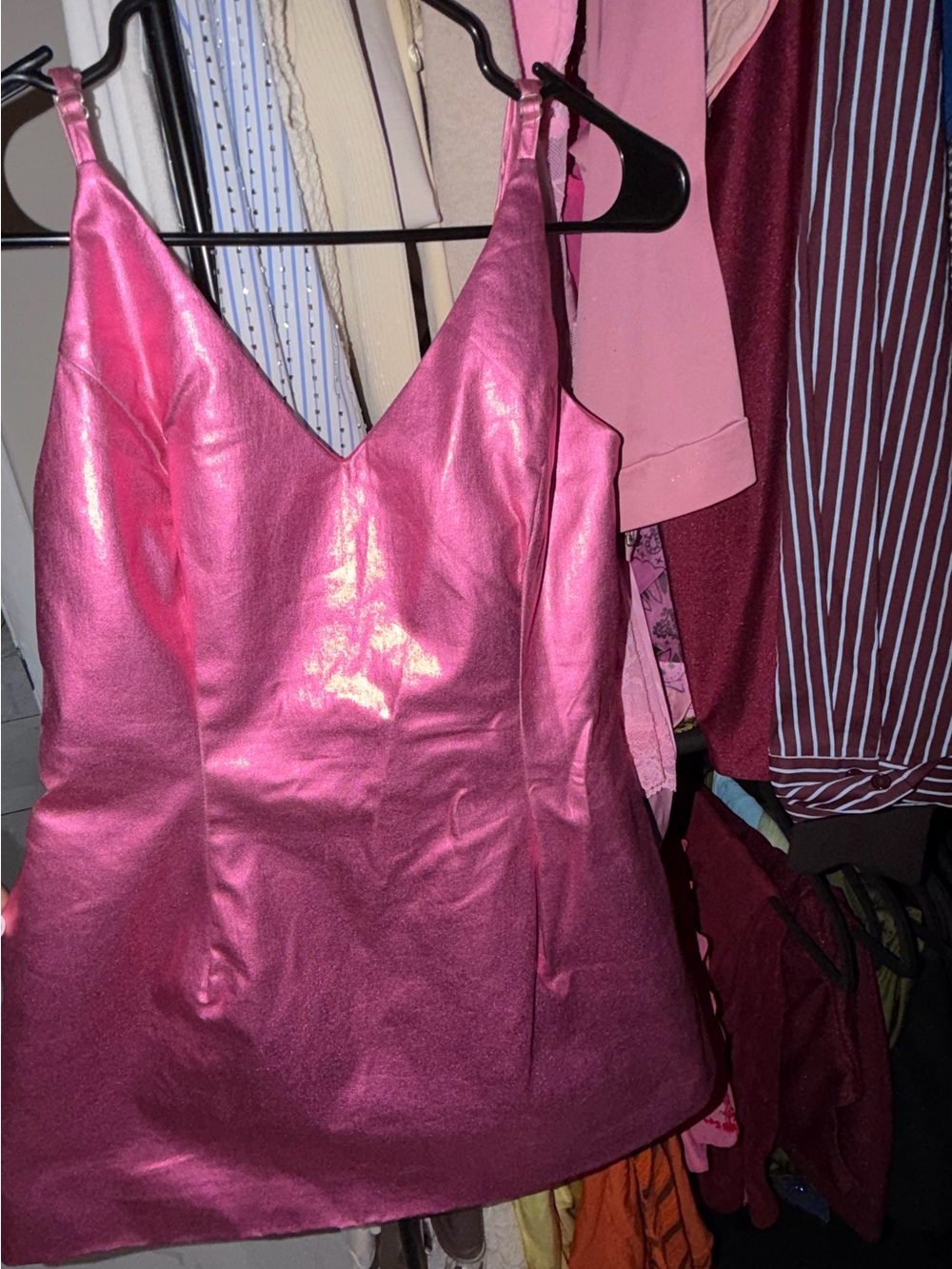 AKIRA Satin V-Neck Cami Top - Shiny Pink
